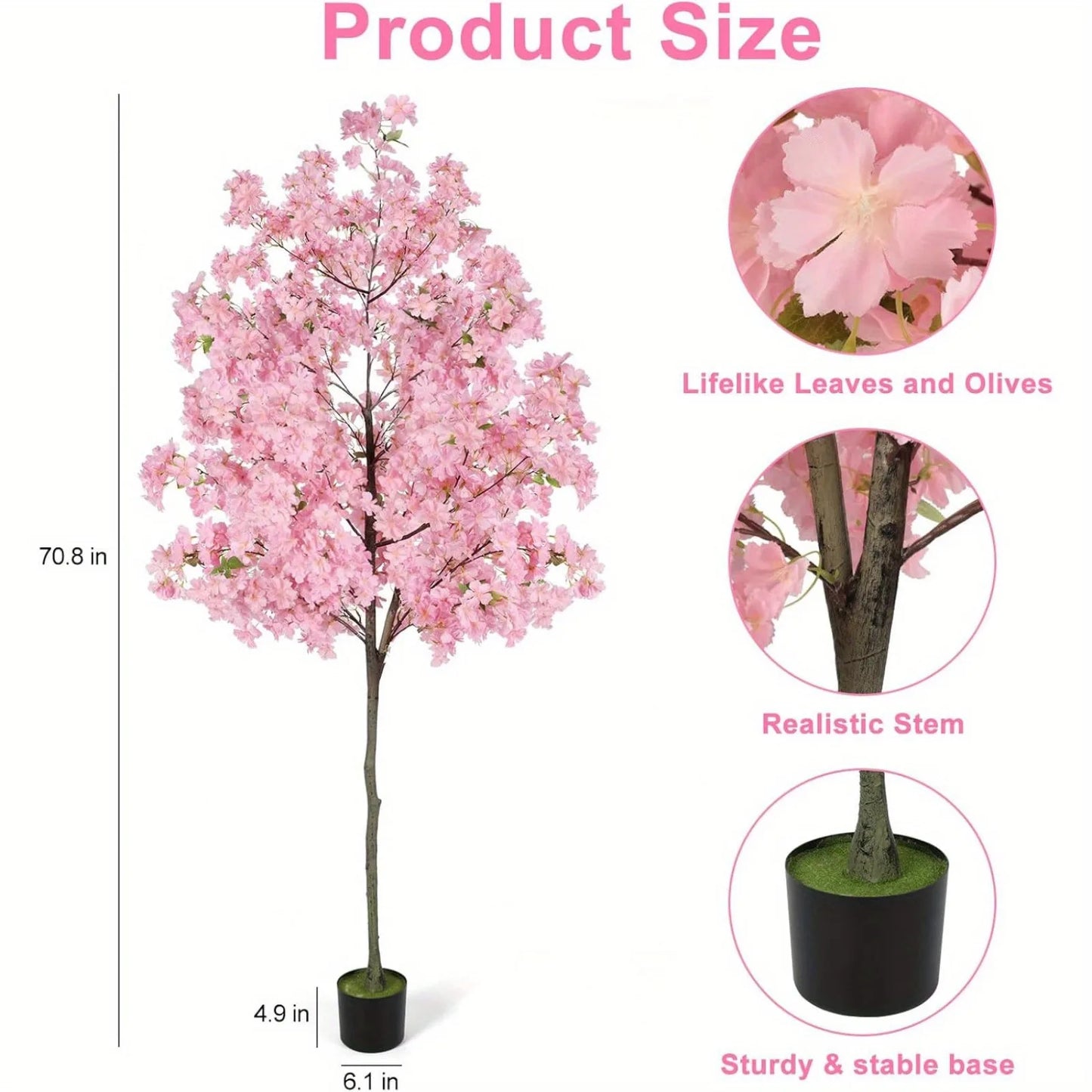 Artificial Cherry Blossom Tree Silk Plant In Nursery Pot Indoor