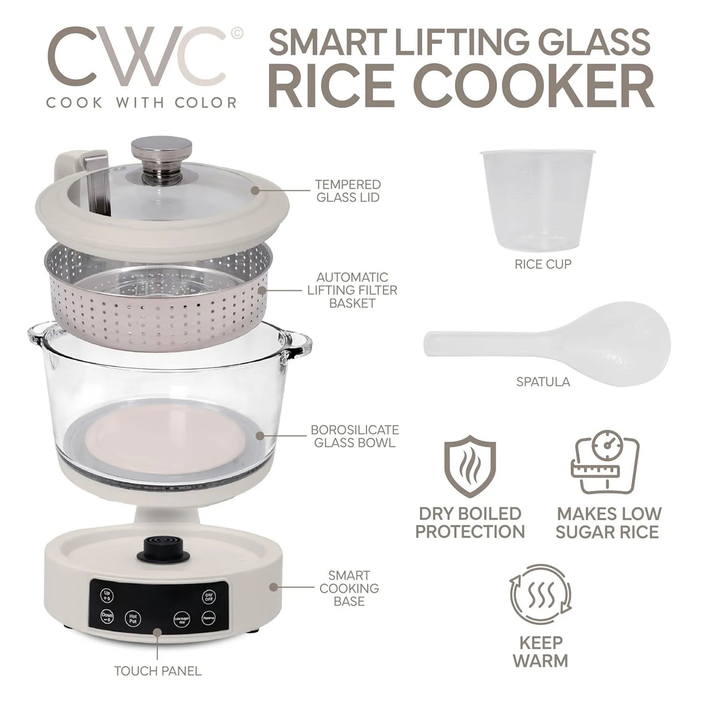 Cook With Color Glass Mini Low Carb Rice Cooker With Durable Glass Lid