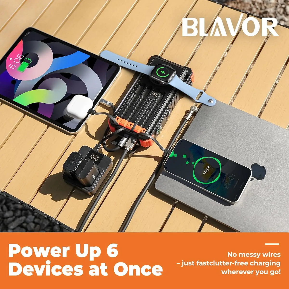 Solar Power Bank 20000mAh Built In Cables Wireless Charger