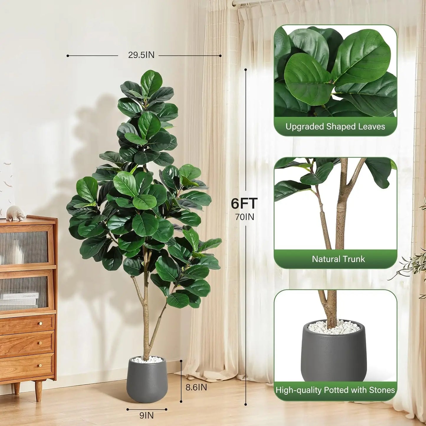 HiMiss Fiddle Leaf Fig Tree Artificial Realistic With Planter Pot