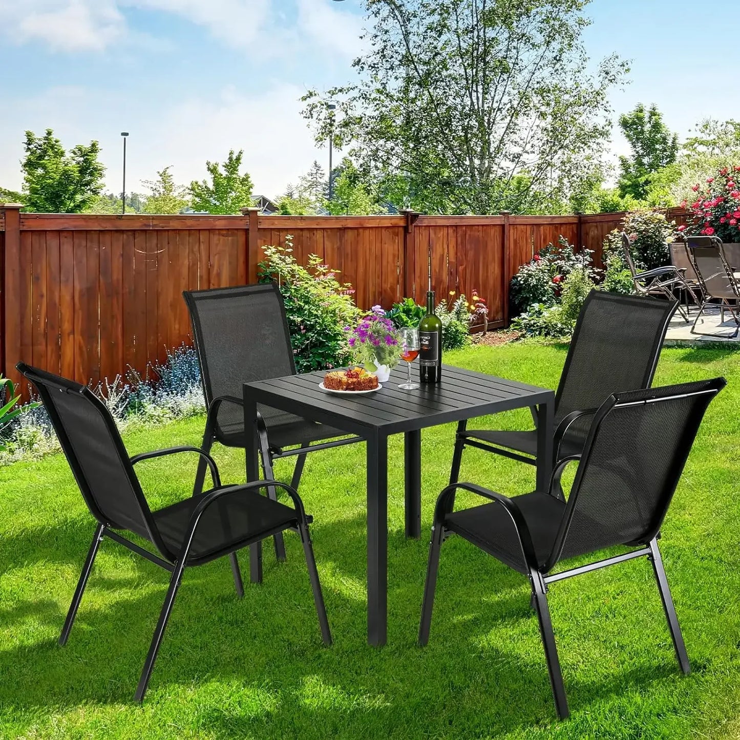 Folding Garden Chairs Set High Back Steel Iron Teslin Fabric