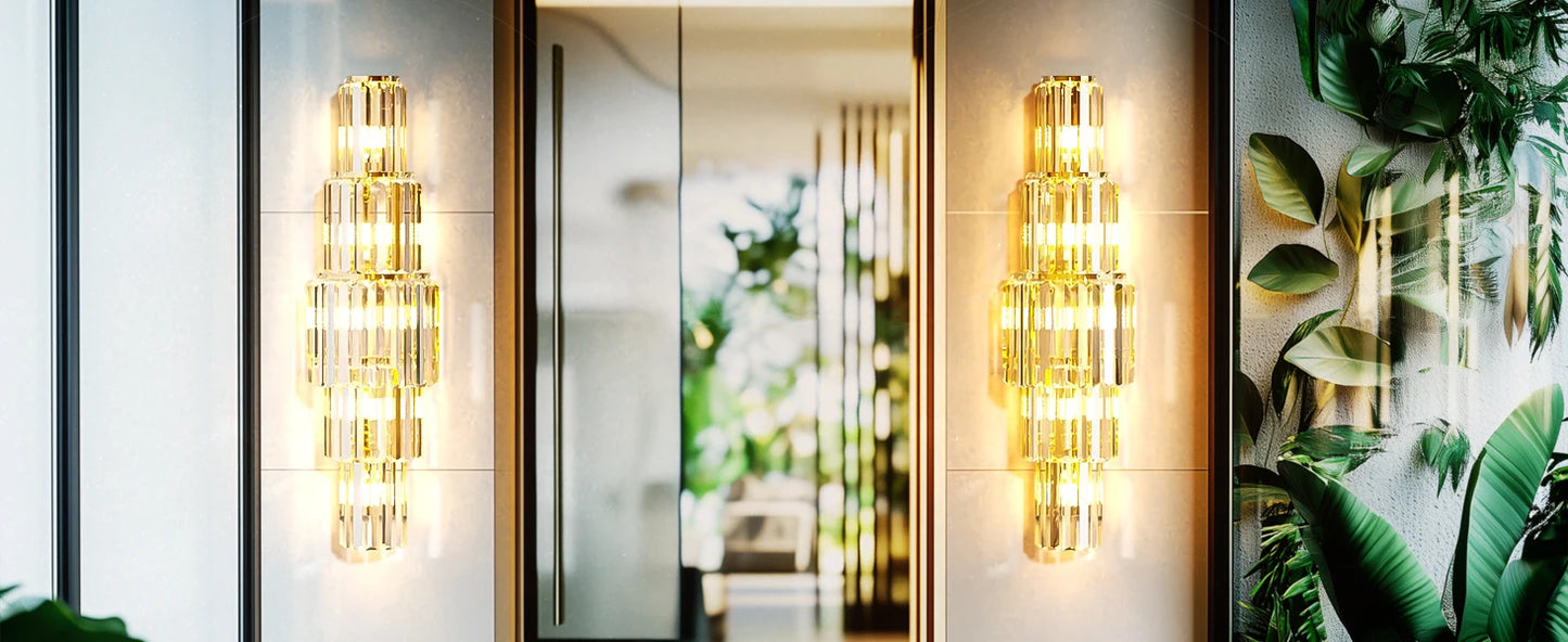 LUVODI Modern Crystal Wall Lamp 3 Layer Sconce Light E14