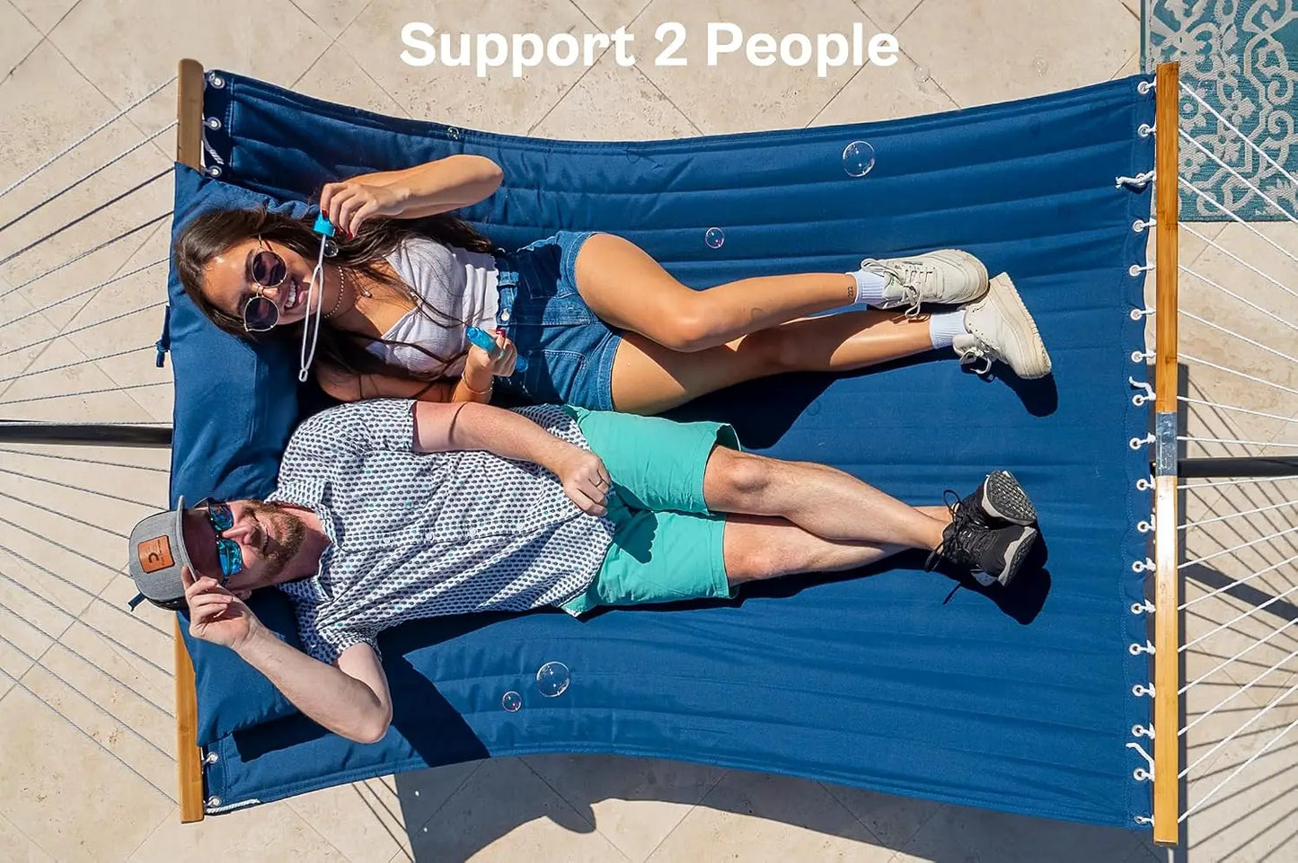 Curved Bar Hammock With Stand Two Person Heavy Duty Frame Detachable Pillow