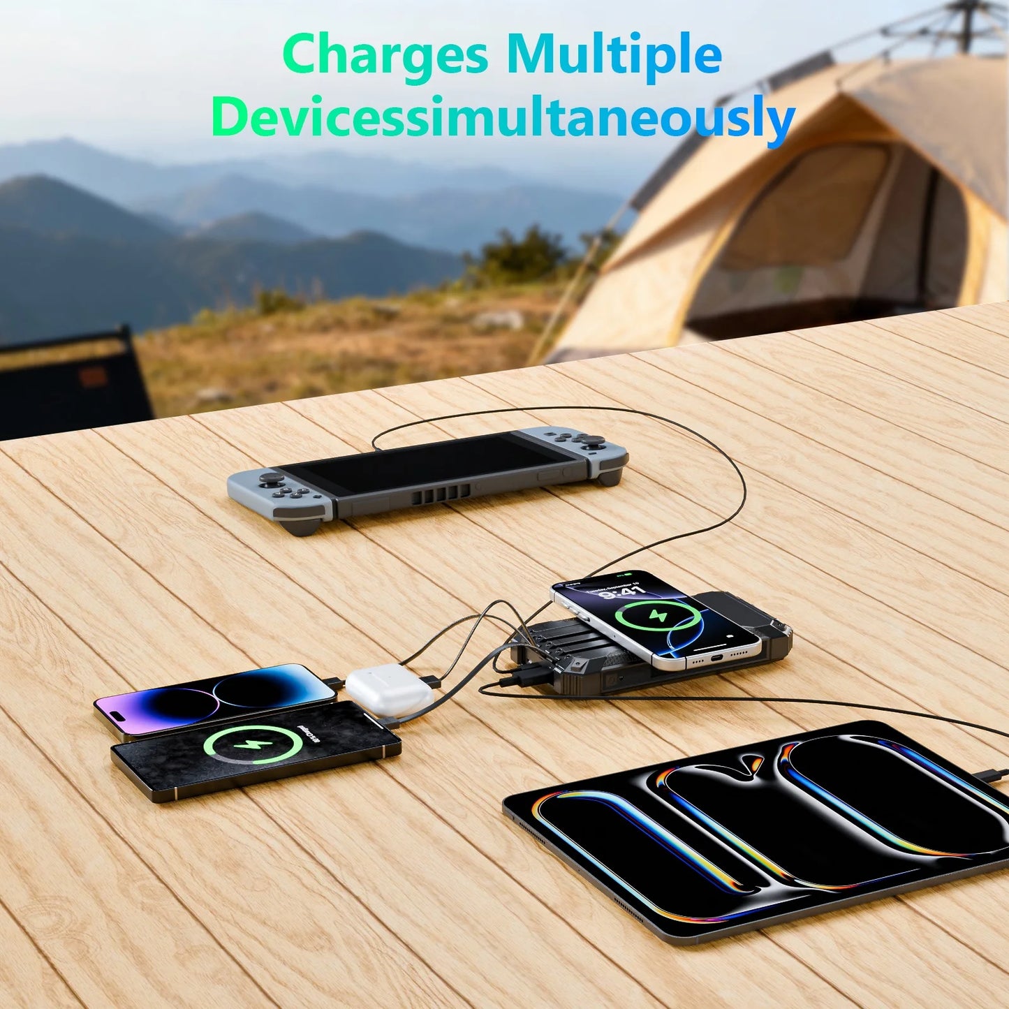 20000mAh Portable Solar Power Bank With Wireless Charging Led Lights