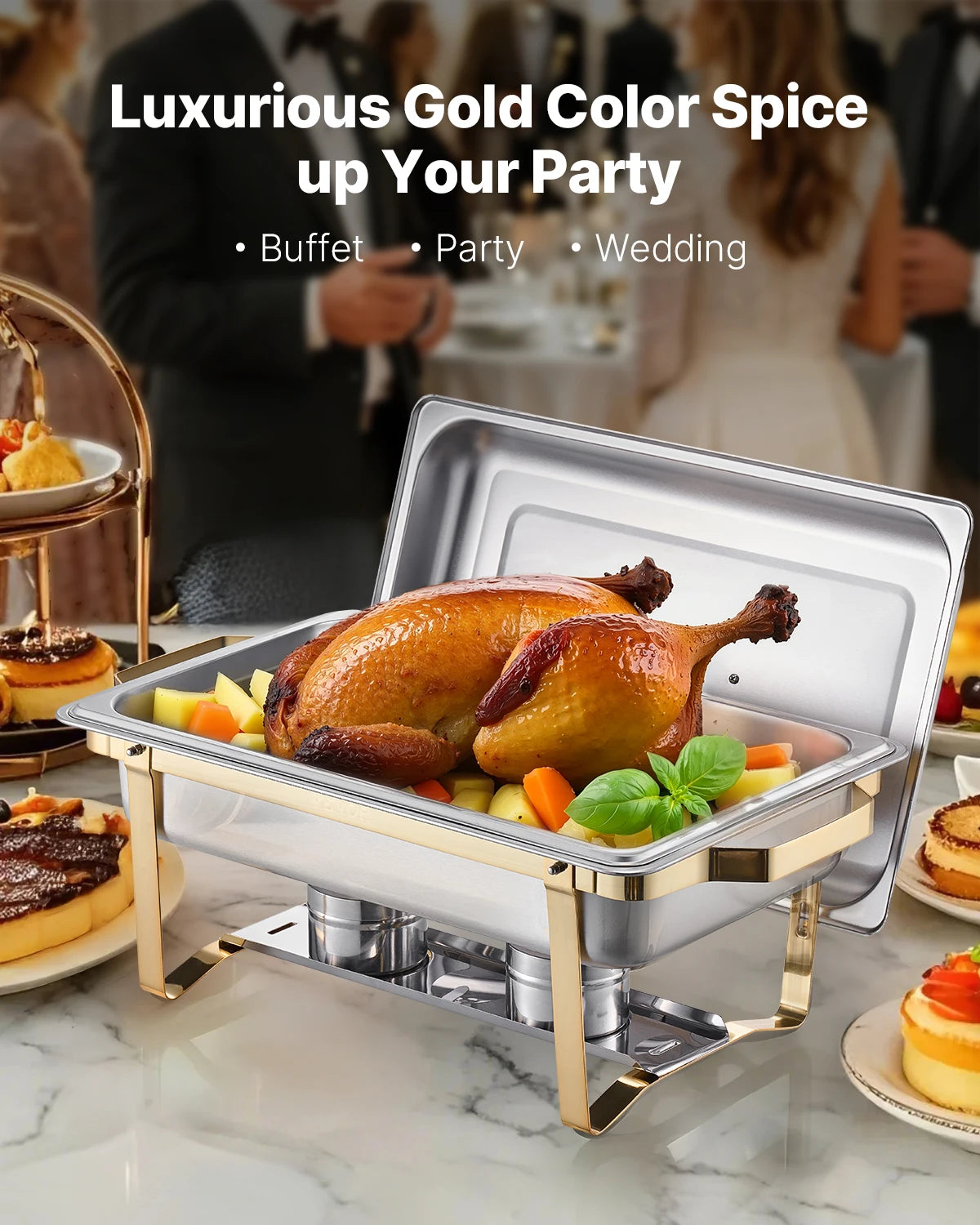 SucceBuy 4 Pack Chafing Dish Buffet Set Stainless Steel Chafer With Pans