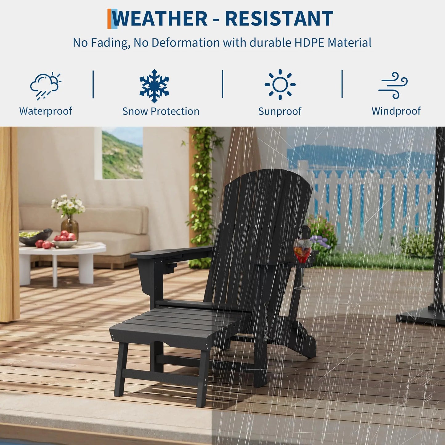 Studyset 4 In 1 Folding Adirondack Rocking Chair With Ottoman Cup Holder