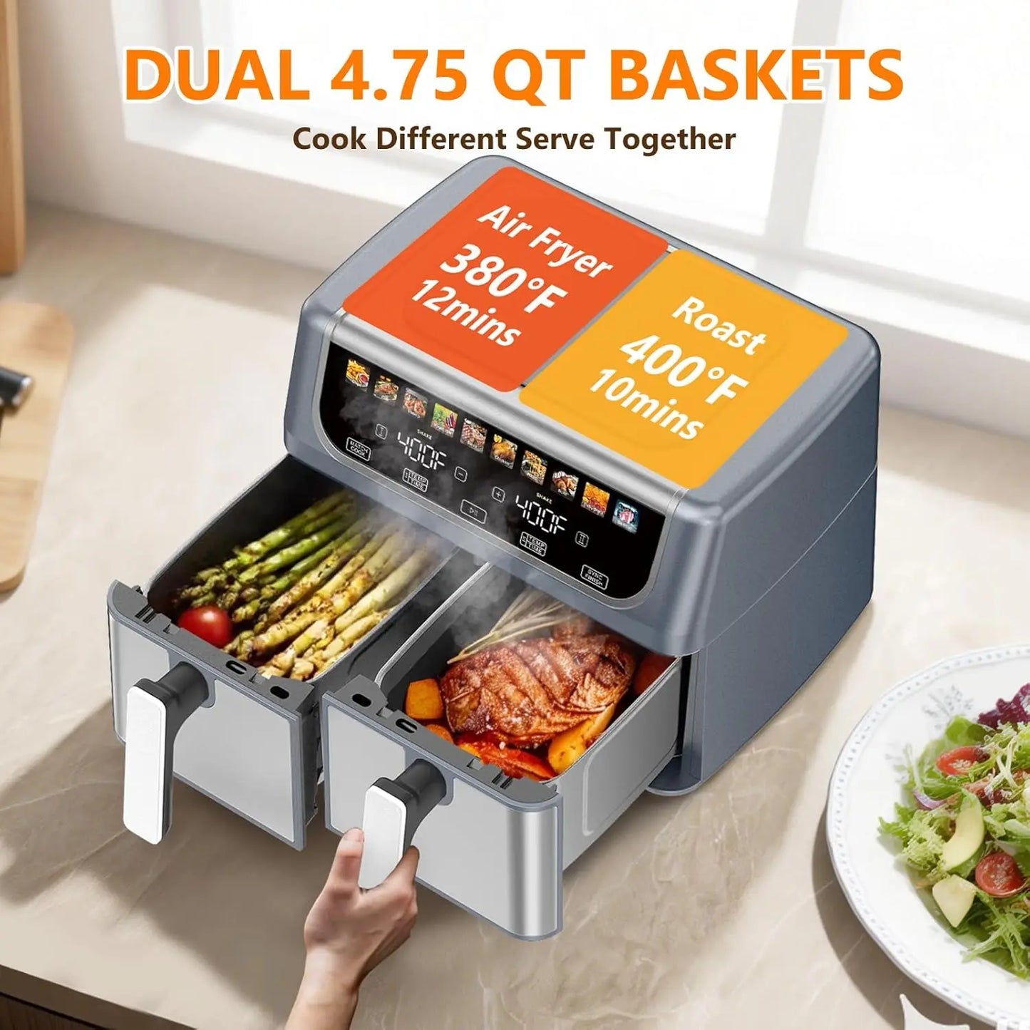 Dual Zone Air Fryer With Independent Baskets
