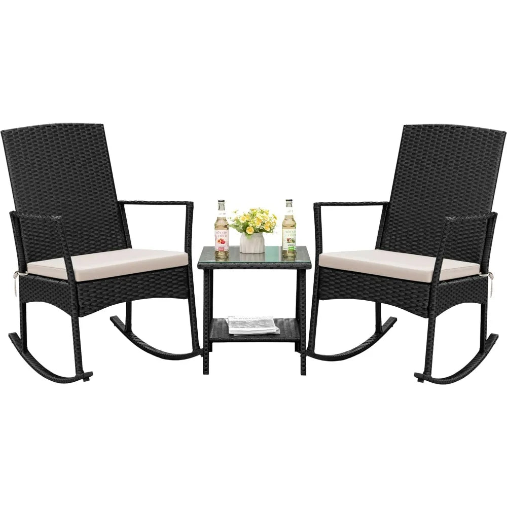 Rocking Chair Outdoor Rattan Patio Set Glass Table