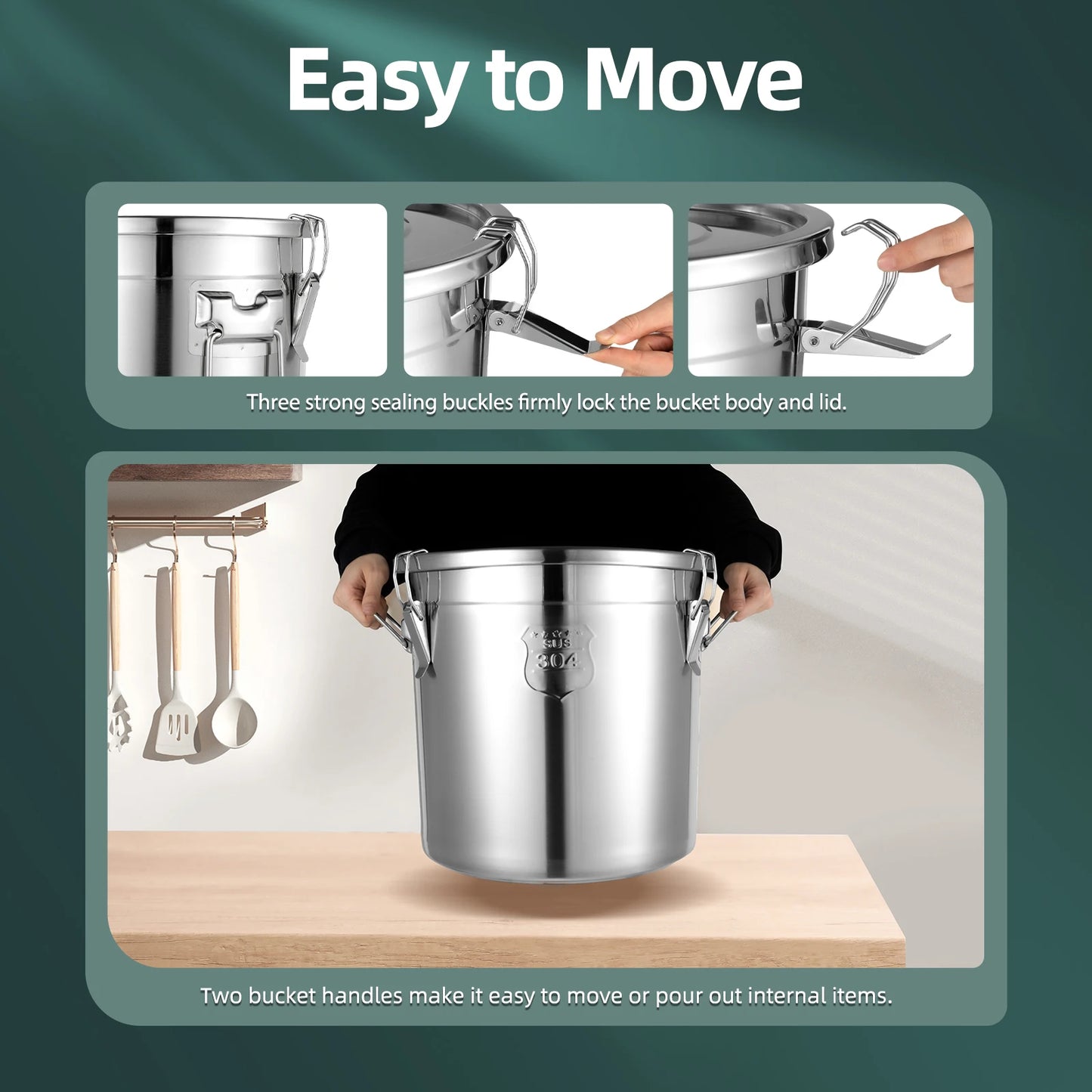 Bymaocar 304 Stainless Airtight Food Storage Container Locking Lid