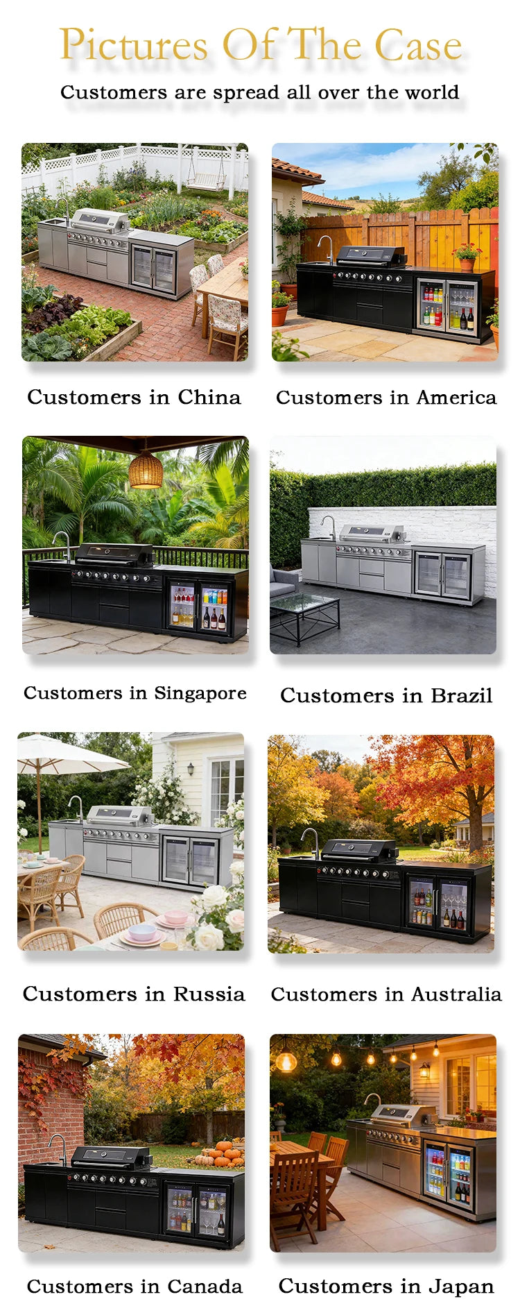 Stainless Steel Outdoor Kitchen With BBQ Grill And Refrigerator On Wheels