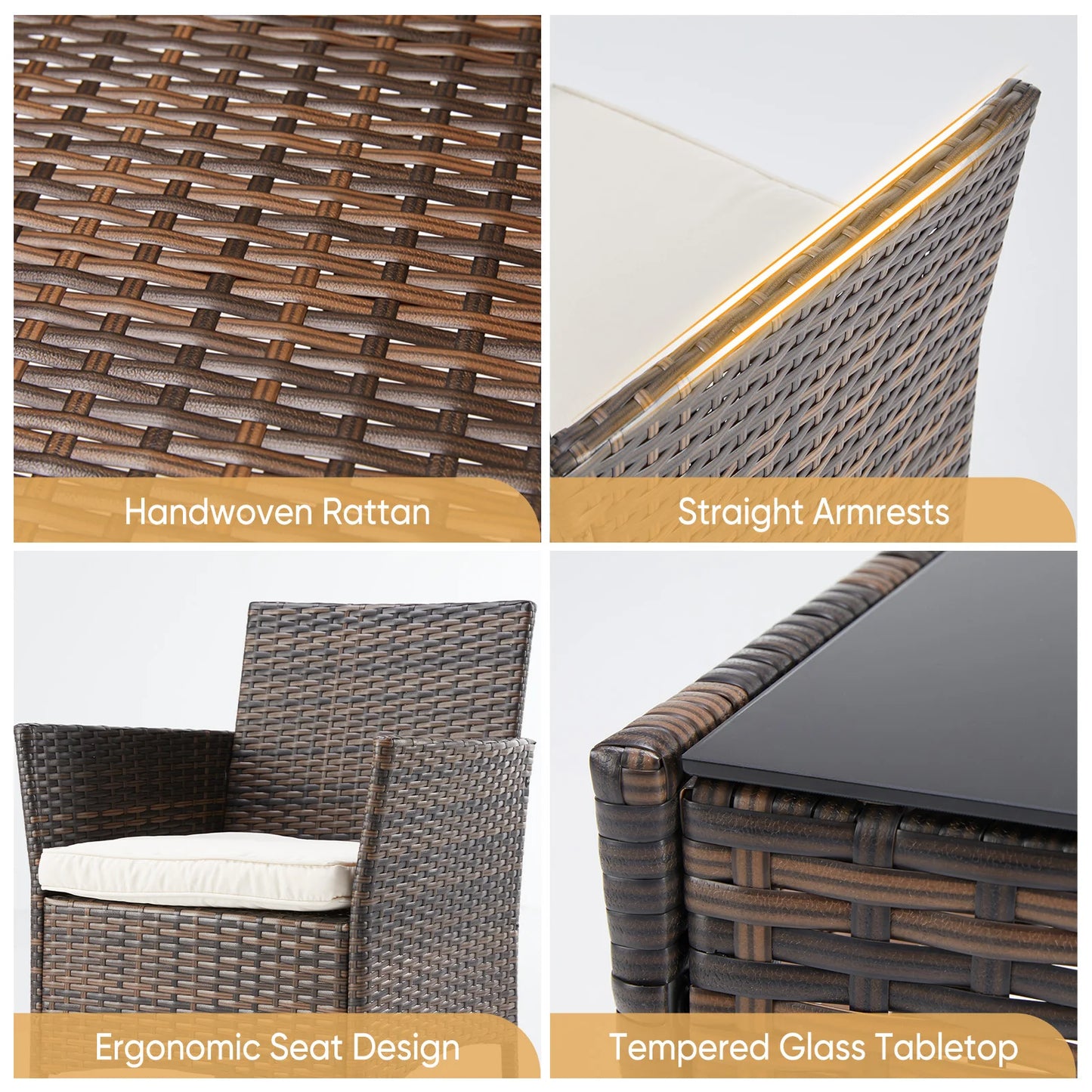 JHK Outdoor Patio Furniture Set Wicker Rattan Chairs Glass Table