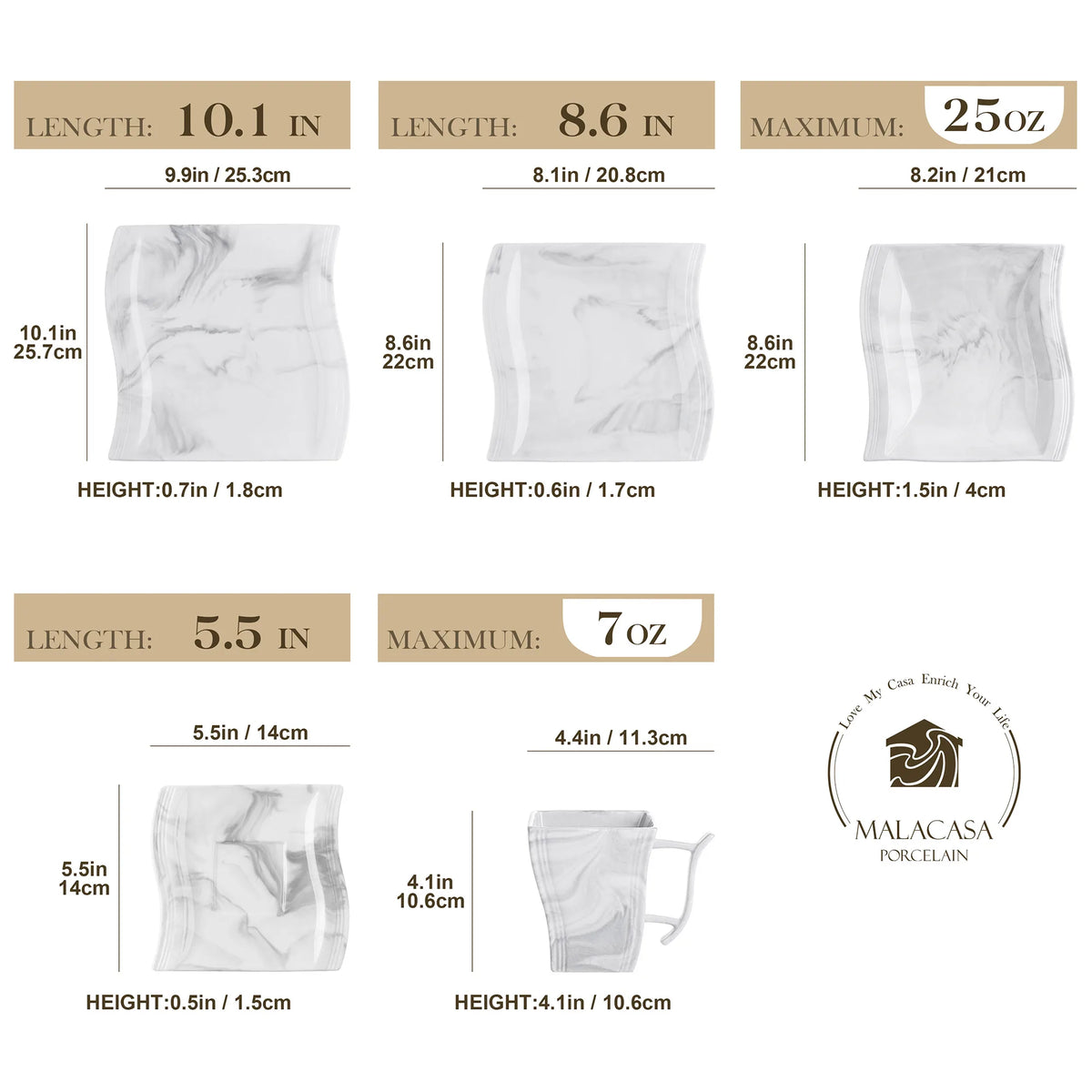 Malacasa Luxury Marble Finish Porcelain Dinnerware Set