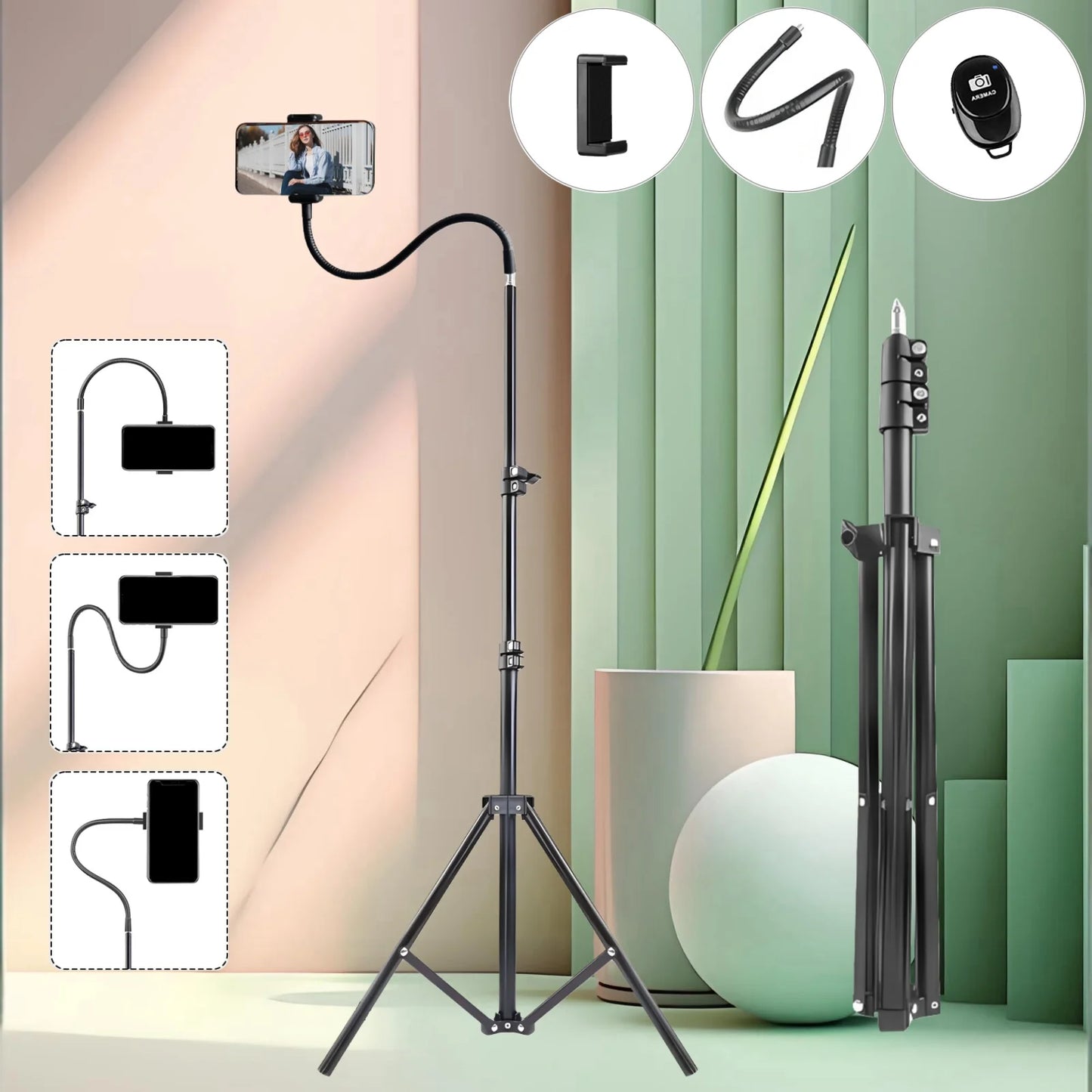 UEGOGO Portable Aluminum Tripod With Detachable Phone Clip And Wireless Remote