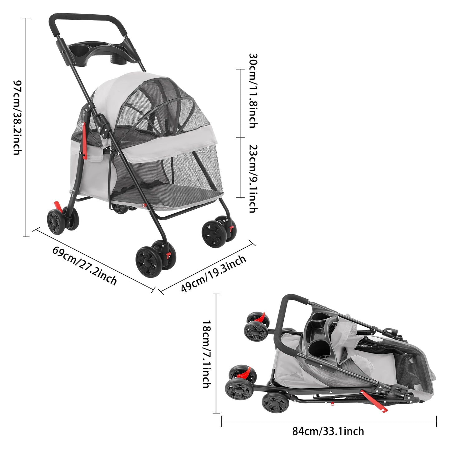 Bymaocar Foldable Pet Stroller For Medium Dogs And Cats