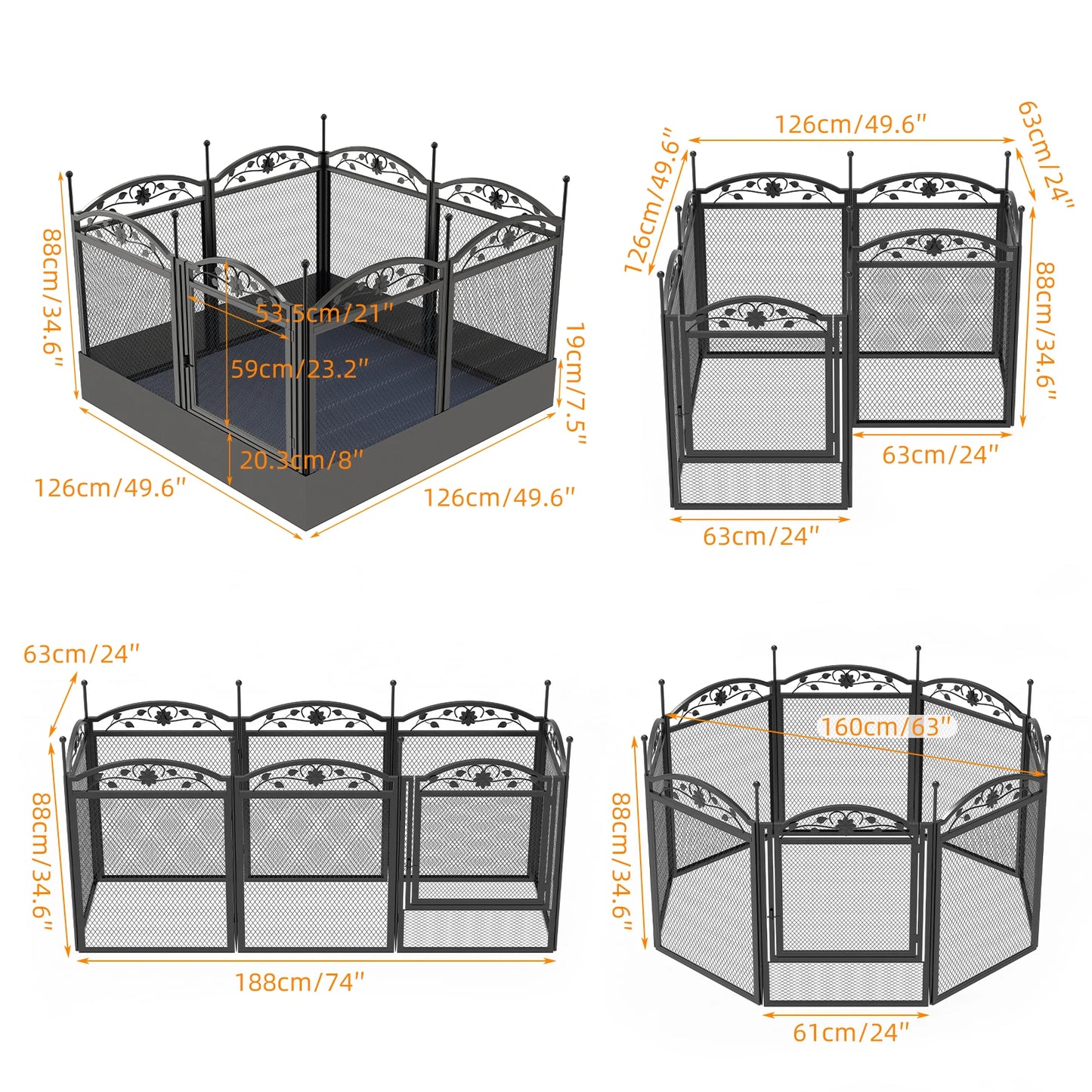 BINGOPAW Heavy Duty Dog Playpen 8 Panels Outdoor Iron Fence Waterproof Pad