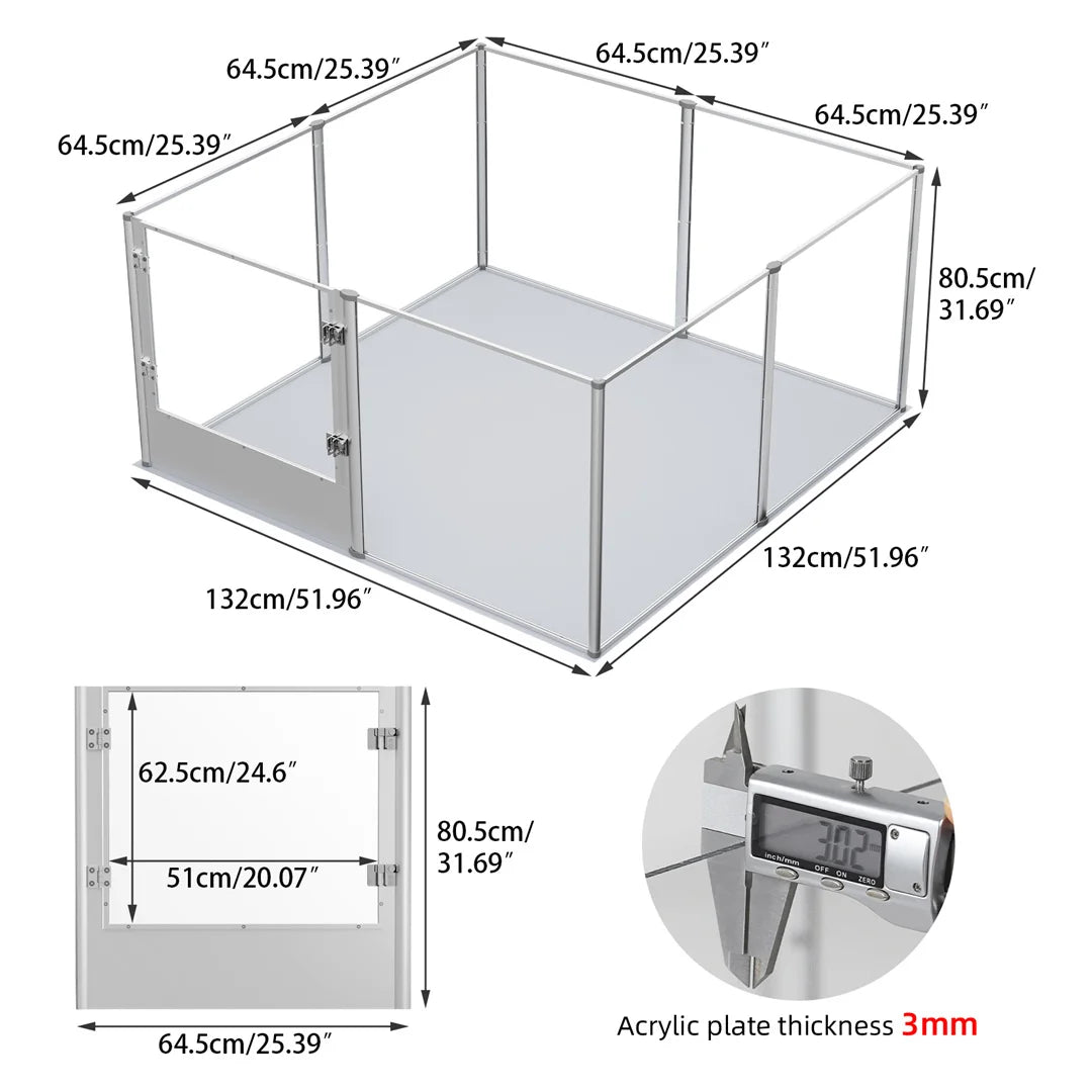 BINGOPAW Clear Acrylic Pet Playpen Whelping Pen With Waterproof Pad