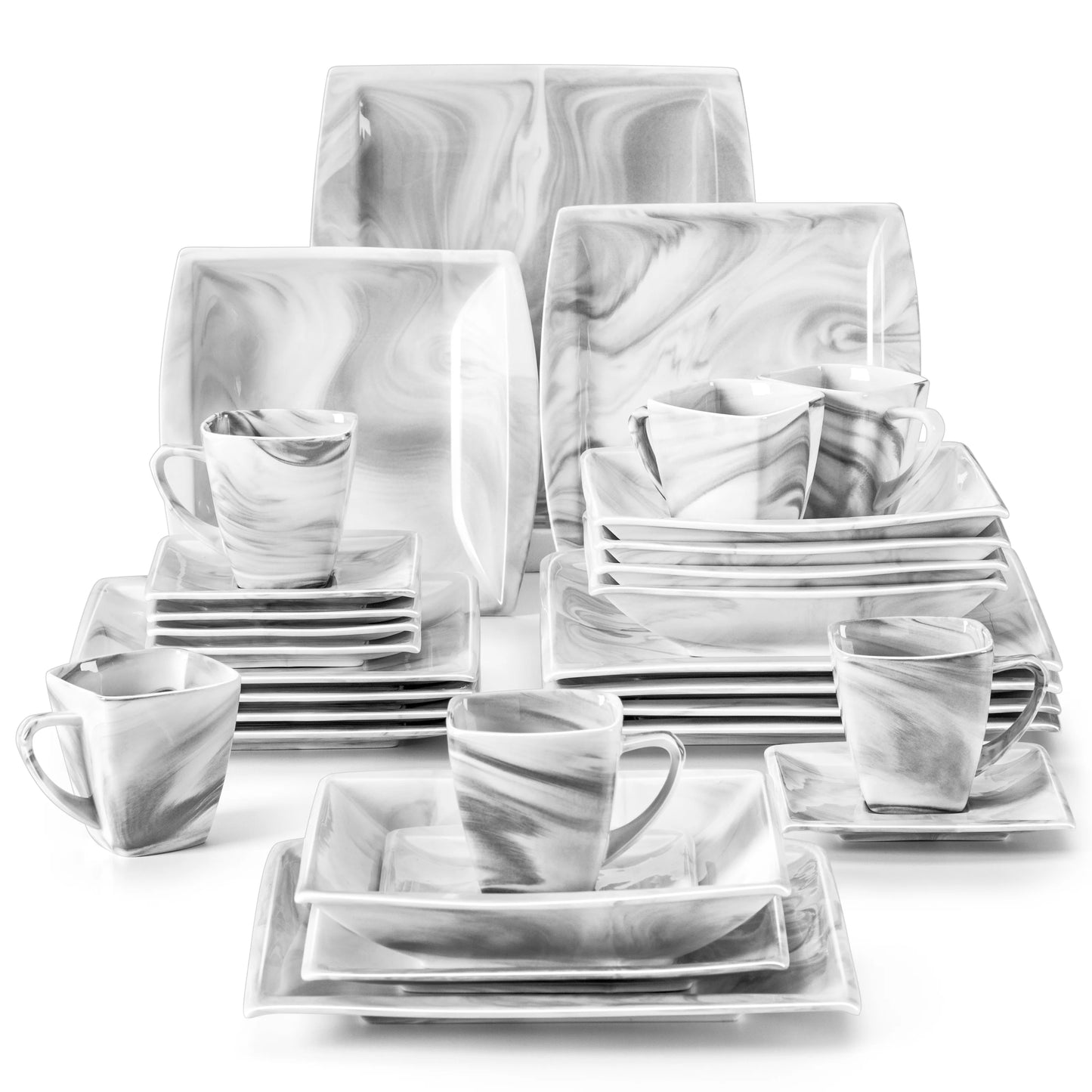 MALACASA Marble Porcelain Dinnerware Set Service for 12