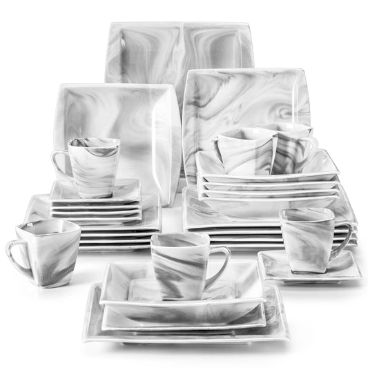 MALACASA Marble Porcelain Dinnerware Set Service for 12