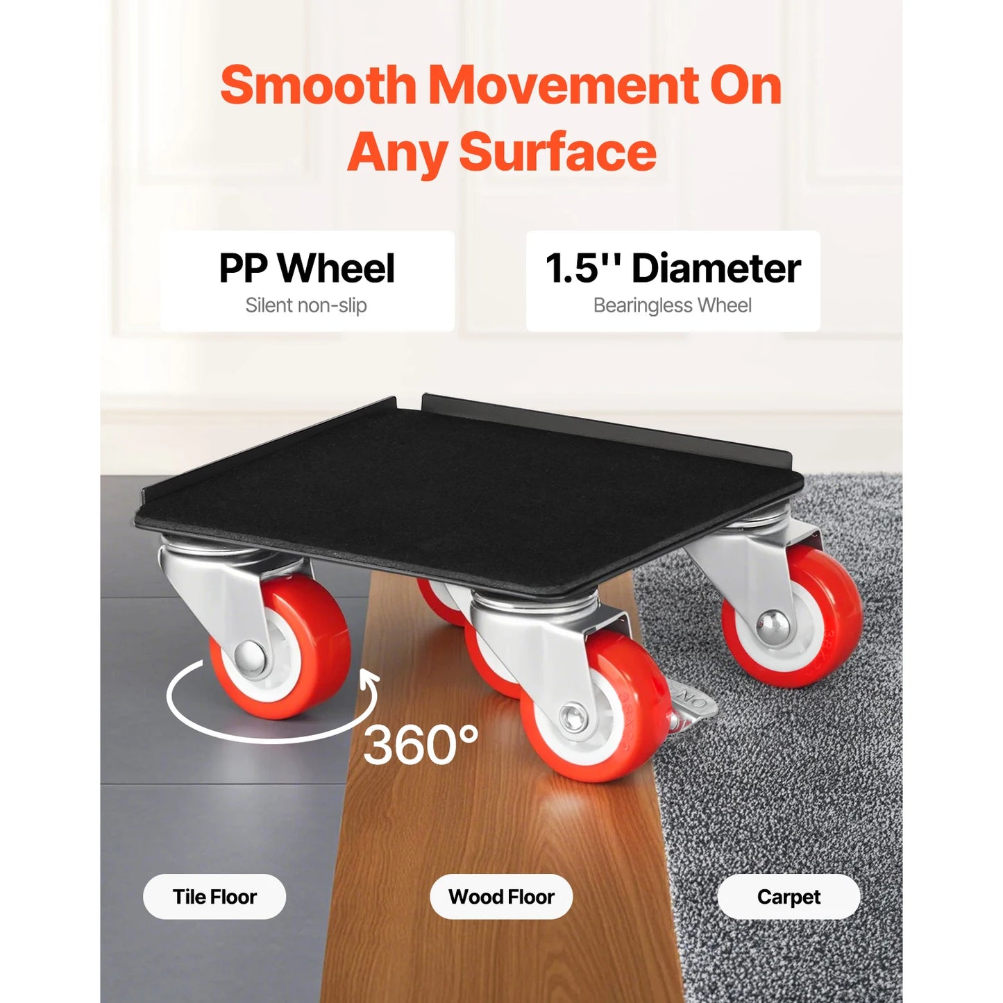 SucceBuy 4 Piece Furniture Dolly Set Lift Slider Tools With 360 Degree Wheels