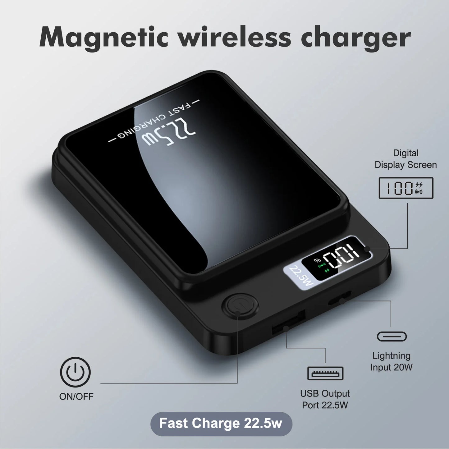 Wireless Magnetic Power Bank 22.5W Charging 10000mAh Led Display Portable