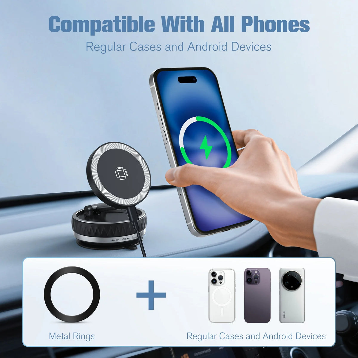 Premium 15W Wireless Magnetic Car Charger Rotating Phone Holder Dock