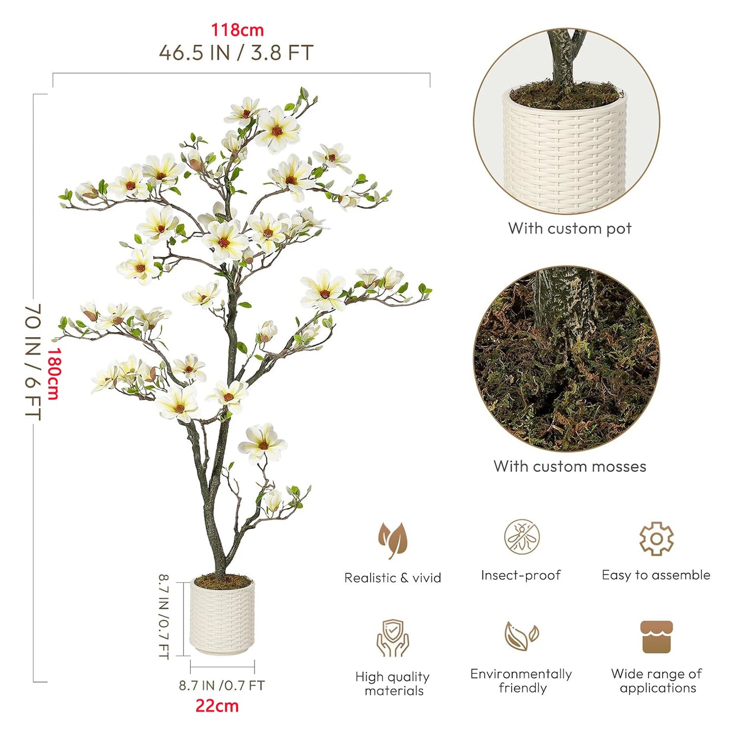 Artificial Magnolia Plant With LED Lights Outdoor Decor