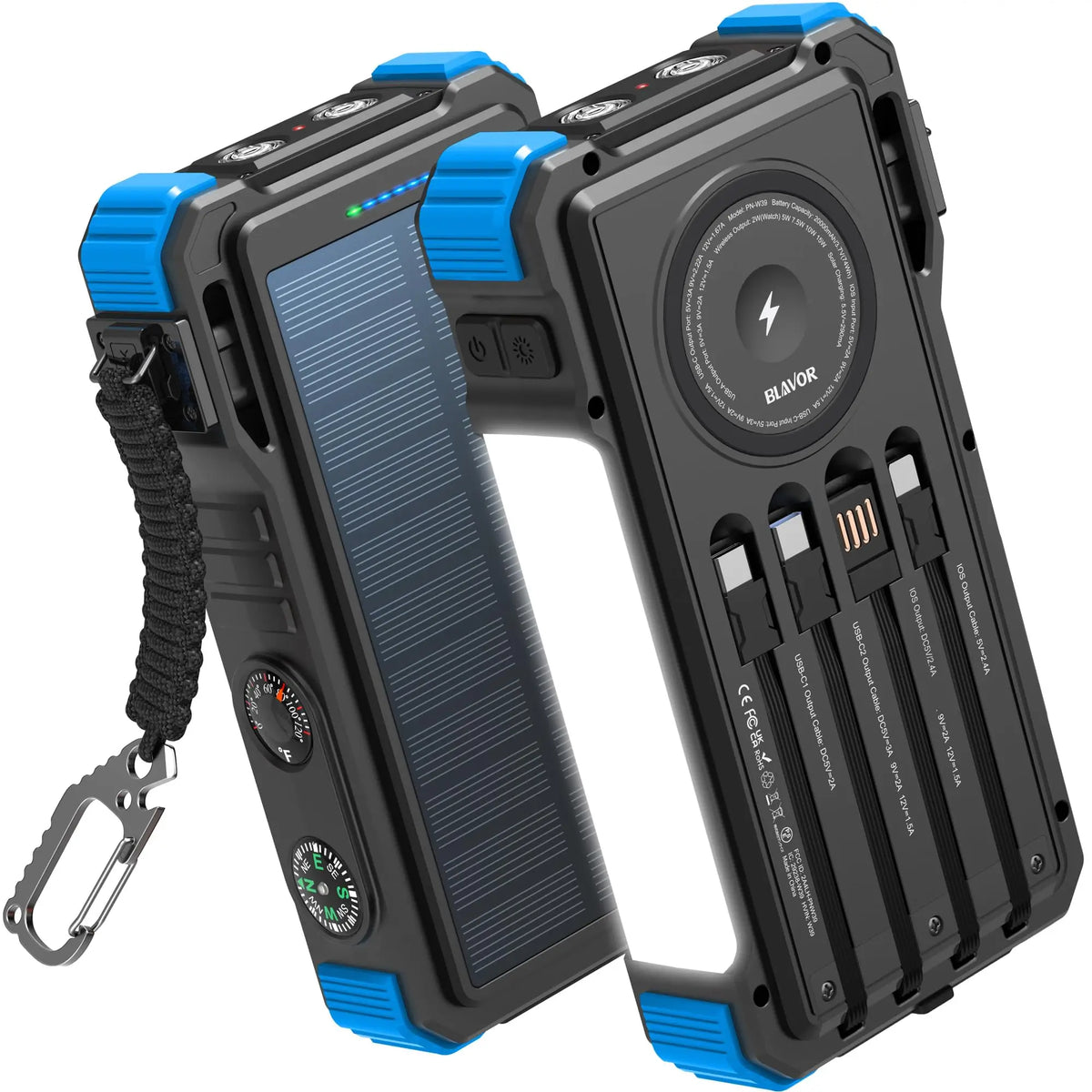Solar Power Bank 20000mAh Built In Cables Wireless Charger