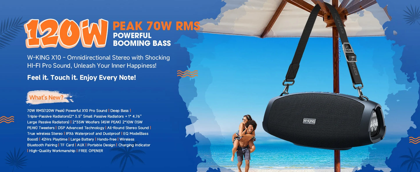 W-King X10 Bluetooth Speaker 120W Portable Waterproof Outdoor Party Subwoofer