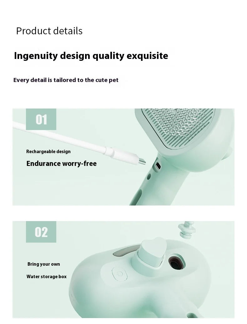 Pet Hair Removal Steam Brush For Grooming With Water Tank