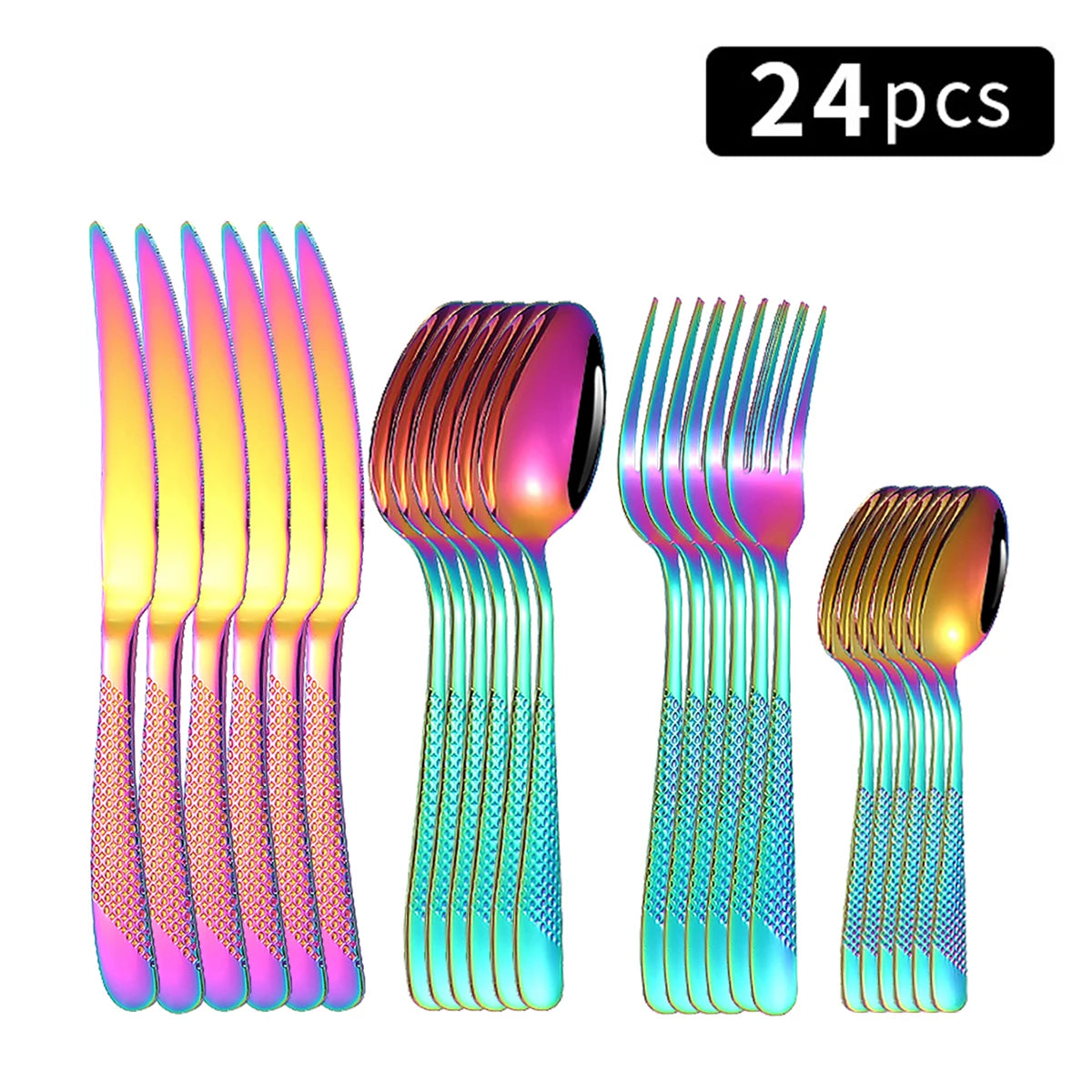 Stainless Steel 24 Piece Tableware Set With Star Diamond Pattern