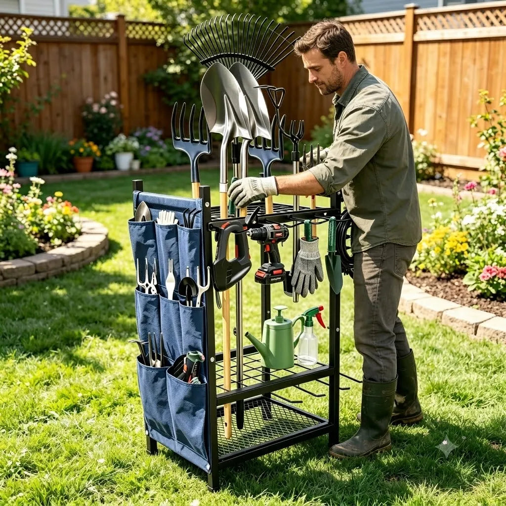 2 Pack Heavy Duty Garden Tool Storage Rack With Pegboard