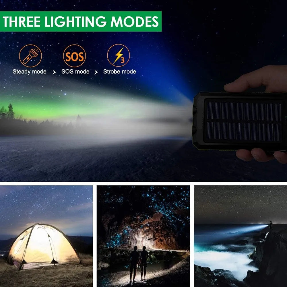Oloey Solar Power Bank 80000Mah Portable Charger Strong Led Light
