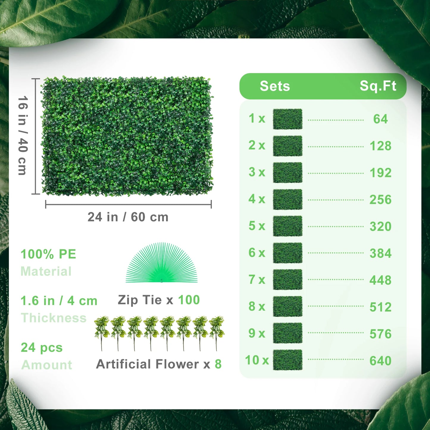 UV Boxwood Hedge Wall Panels 24 Piece Set 20x20 Or 24x16 Inches Outdoor Backdrop Greenery