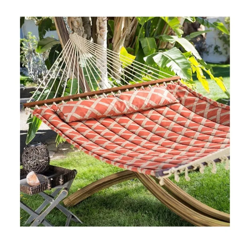 Wooden Free Standing Hammock With Oak Stand For Garden And Outdoor Relaxation And Comfort