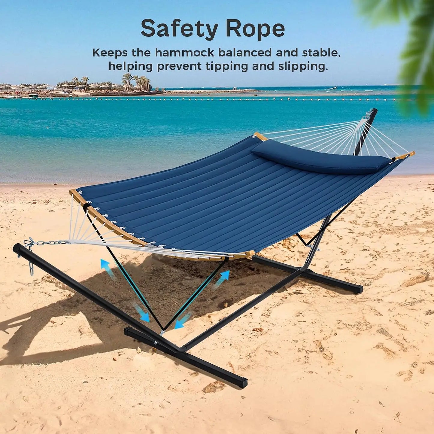 Curved Bar Hammock With Stand Two Person Heavy Duty Frame Detachable Pillow
