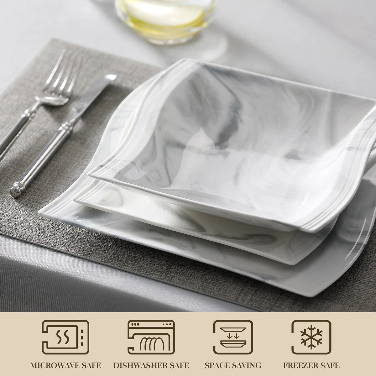 Malacasa Luxury Marble Finish Porcelain Dinnerware Set