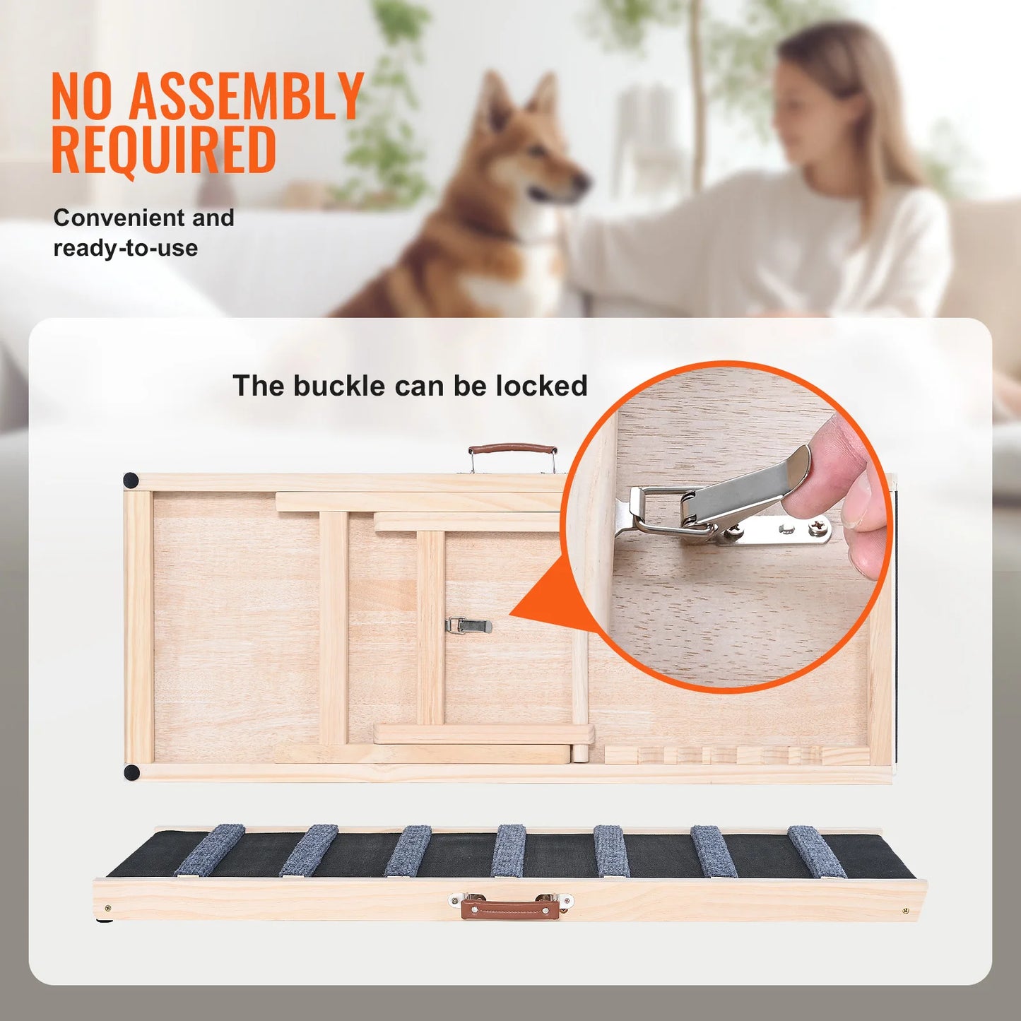 Give your small or aging dog confident access to sofas, beds, and cars with this folding wooden ramp.