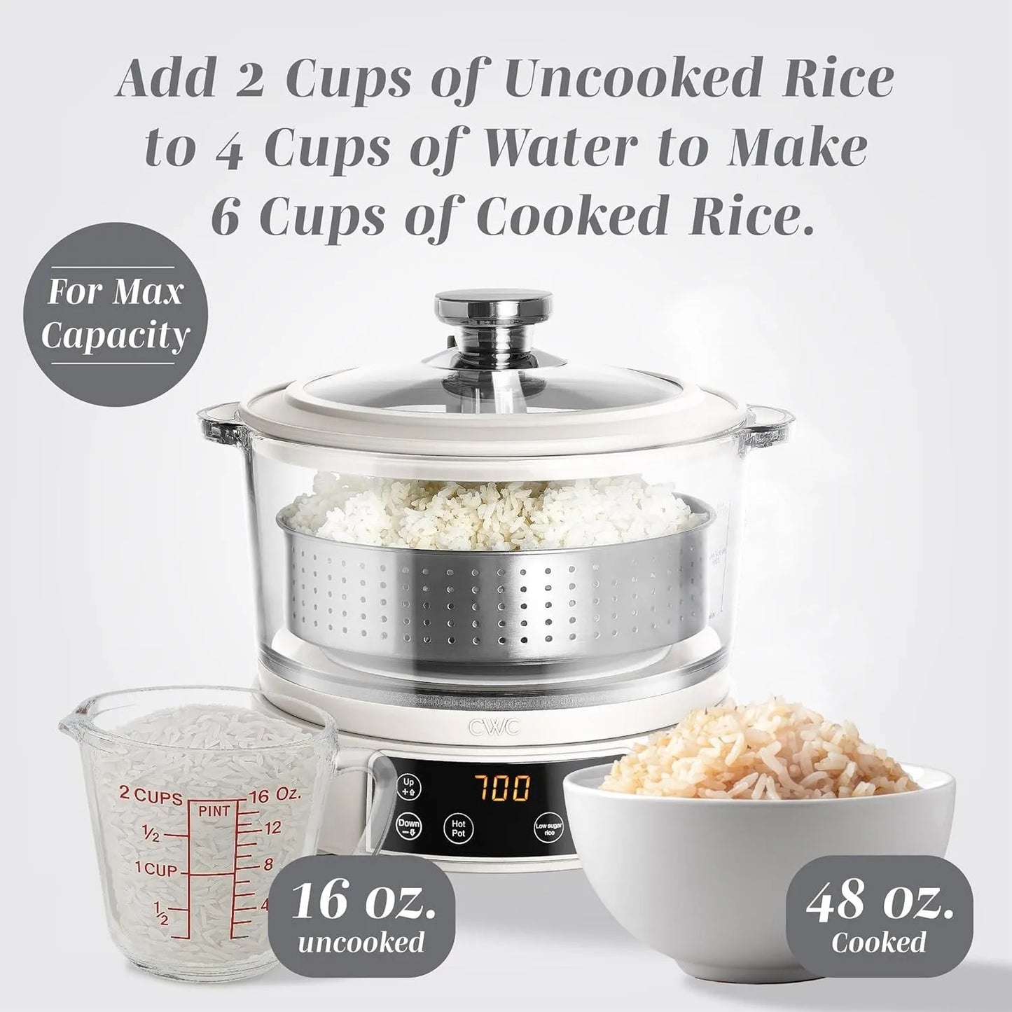 Cook With Color Glass Mini Low Carb Rice Cooker With Durable Glass Lid