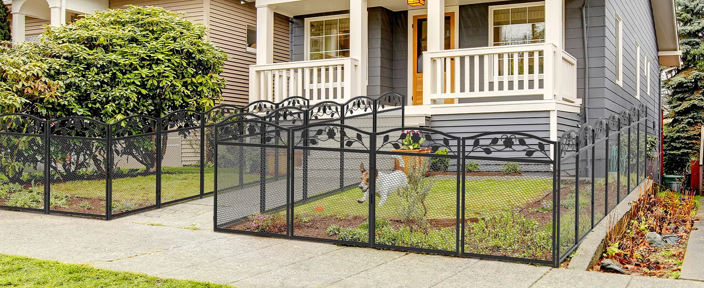 Borwart Wrought Iron Dog Fence Panels Pet Running Exercise Barrier