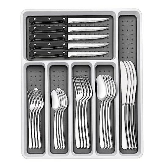 Stainless Steel Flatware Set For Eight With Organizer