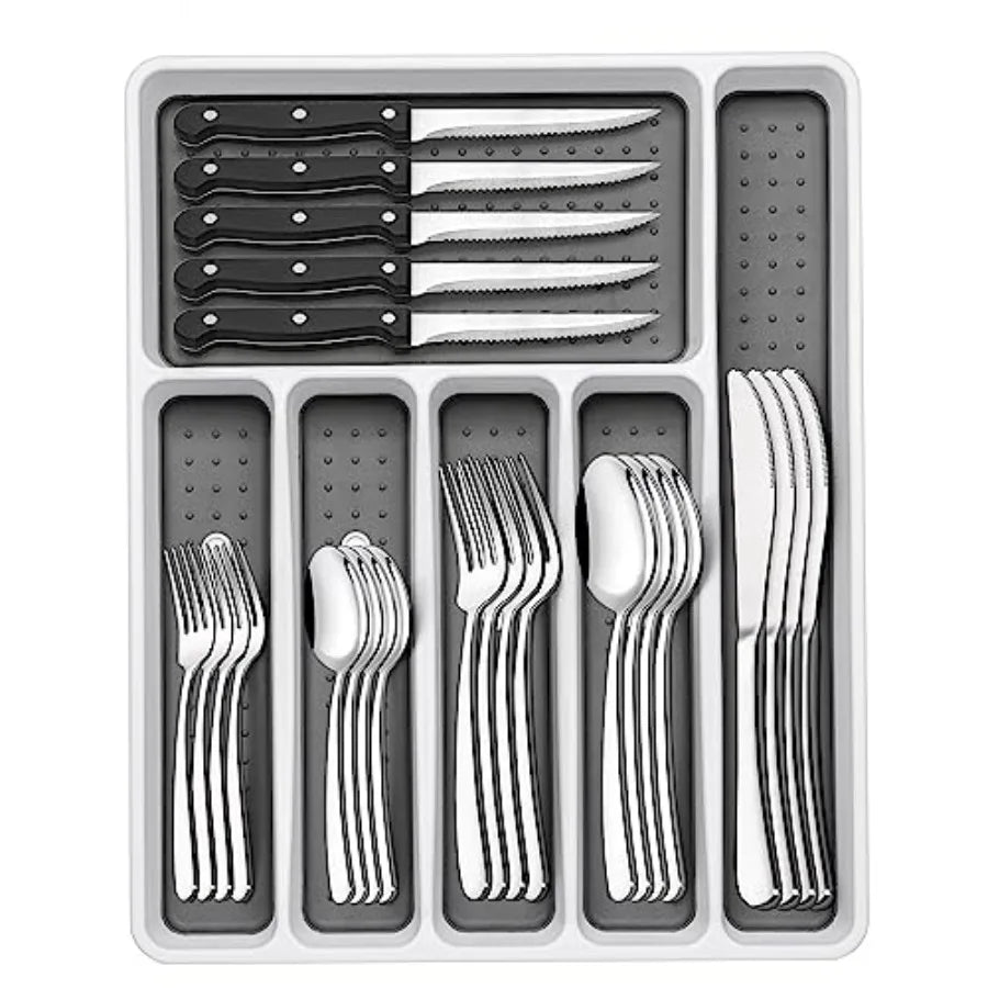 Stainless Steel Flatware Set For Eight With Organizer