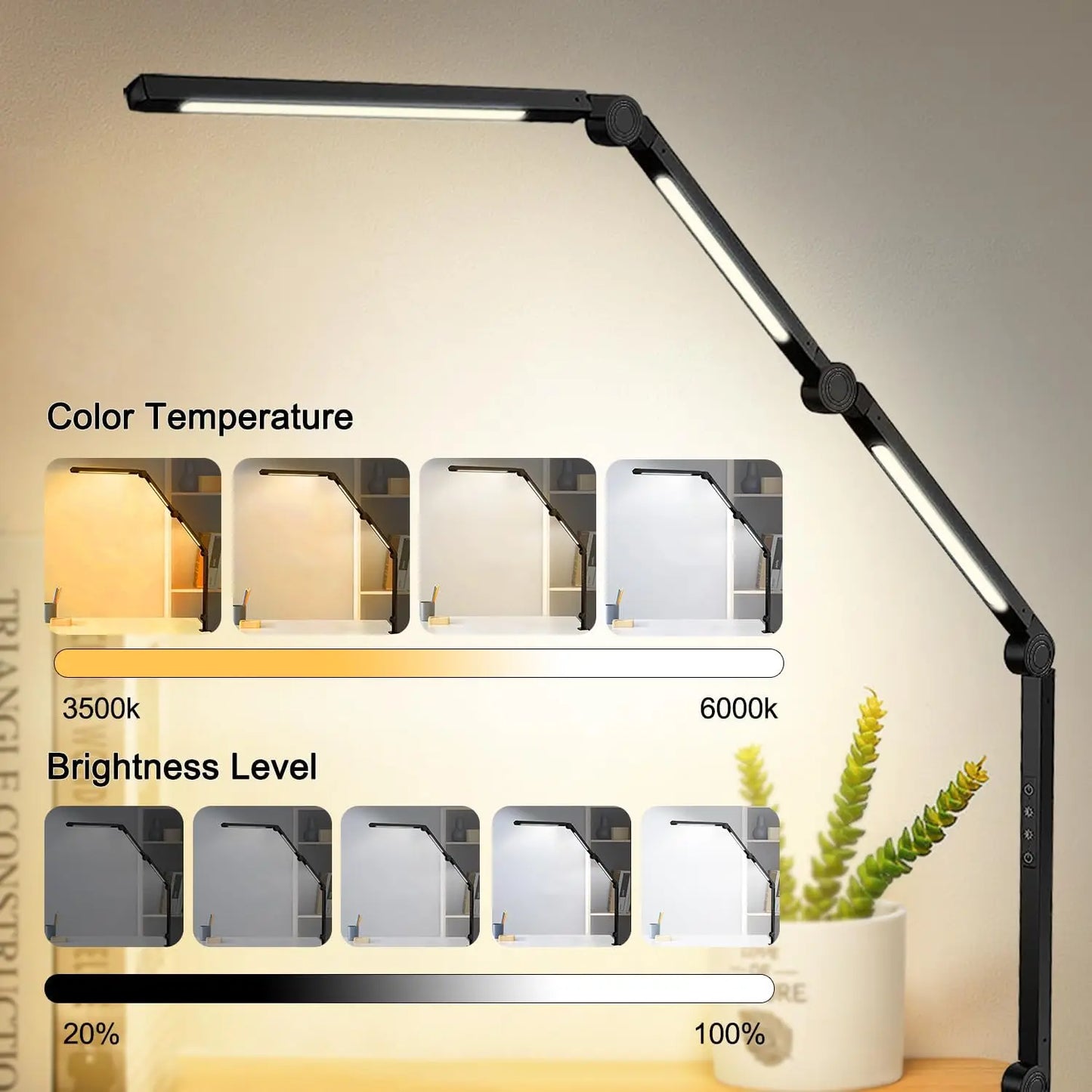 LED Desk Lamp With Clamp And Swing Arm Dimmable Modern