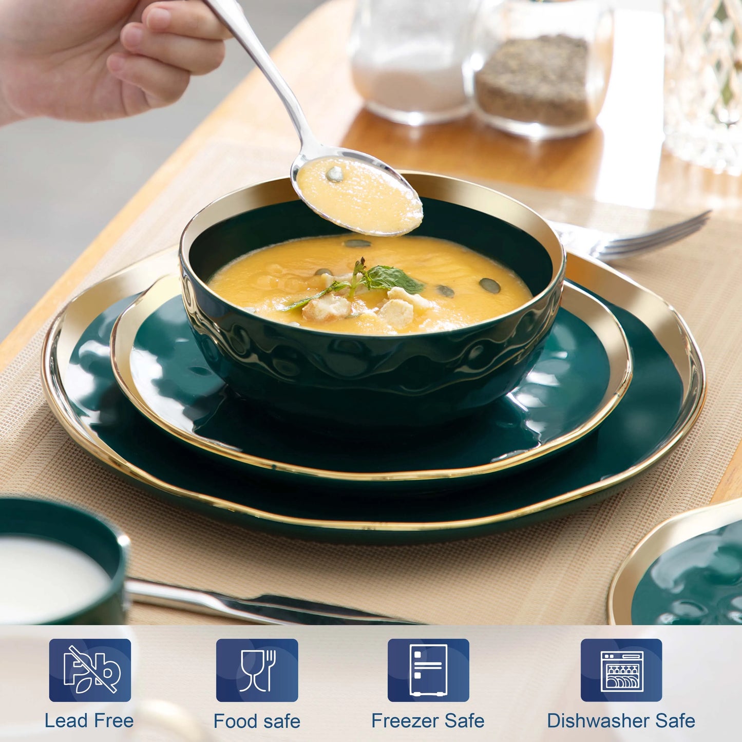 Malacasa Porcelain Dinnerware Set Gold Trim Casual Tableware