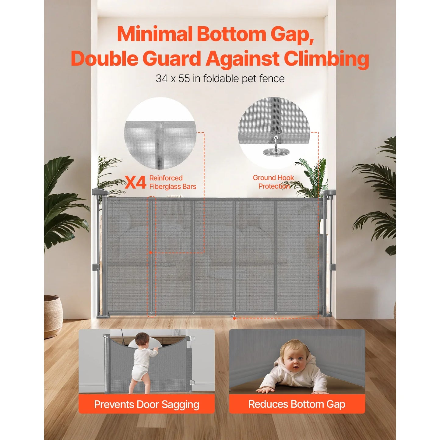 SucceBuy Retractable Baby Gate Mesh Barrier For Kids And Pets