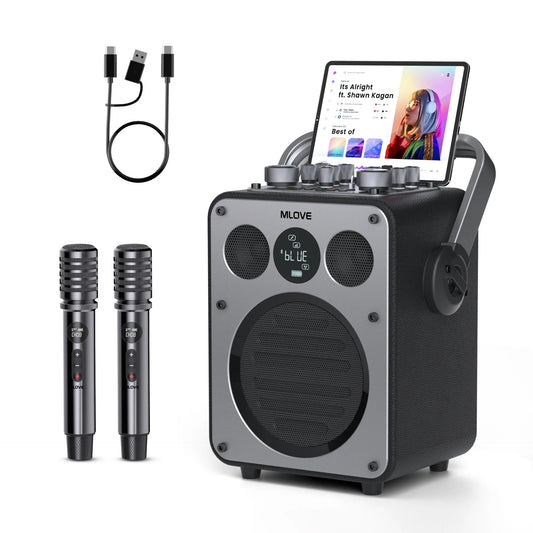 MLOVE D5 Karaoke Machine Bluetooth PA System 2 Wireless Microphones