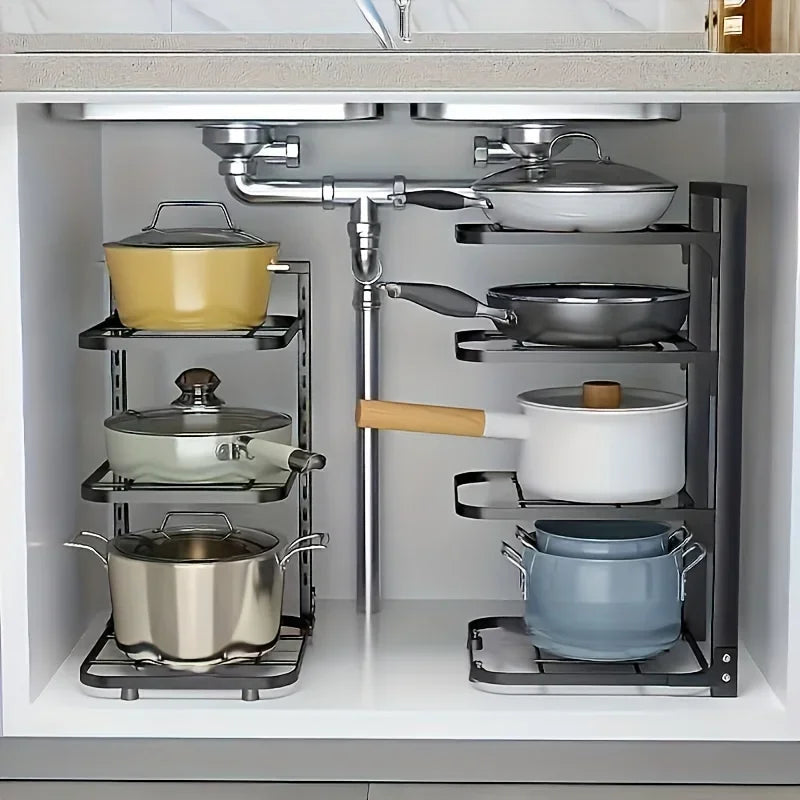 Multi Layer Adjustable Steel Pot And Pan Organizer Rack Kitchen