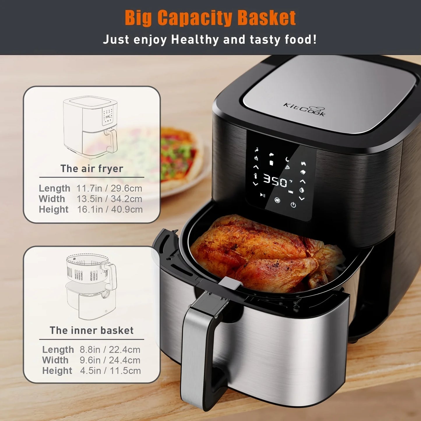 KitCook AF7502 1500W Air Fryer With Digital Touch Screen And 8 Presets