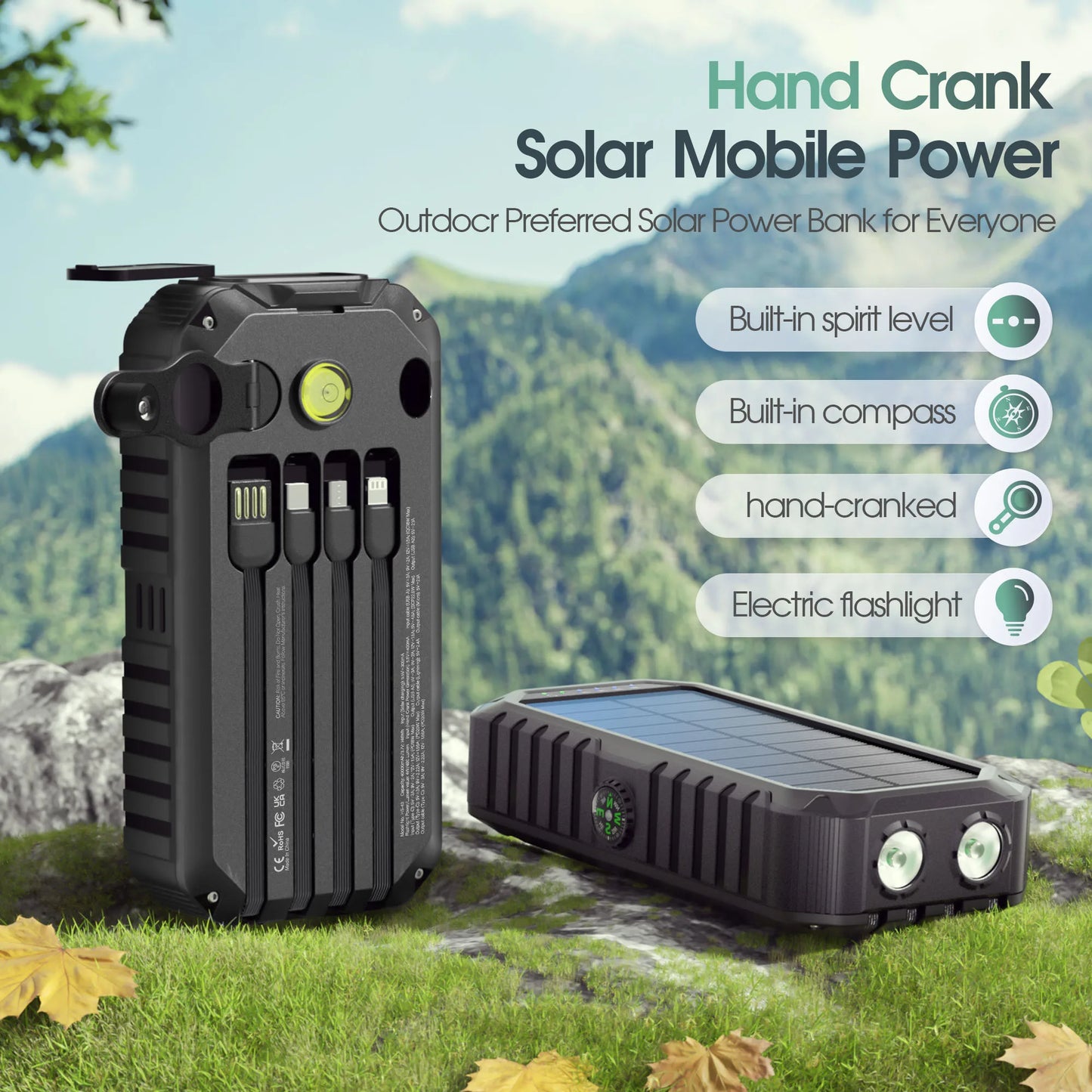 40,000mAh Solar Power Bank With Hand Crank And USB-C Fast Charging
