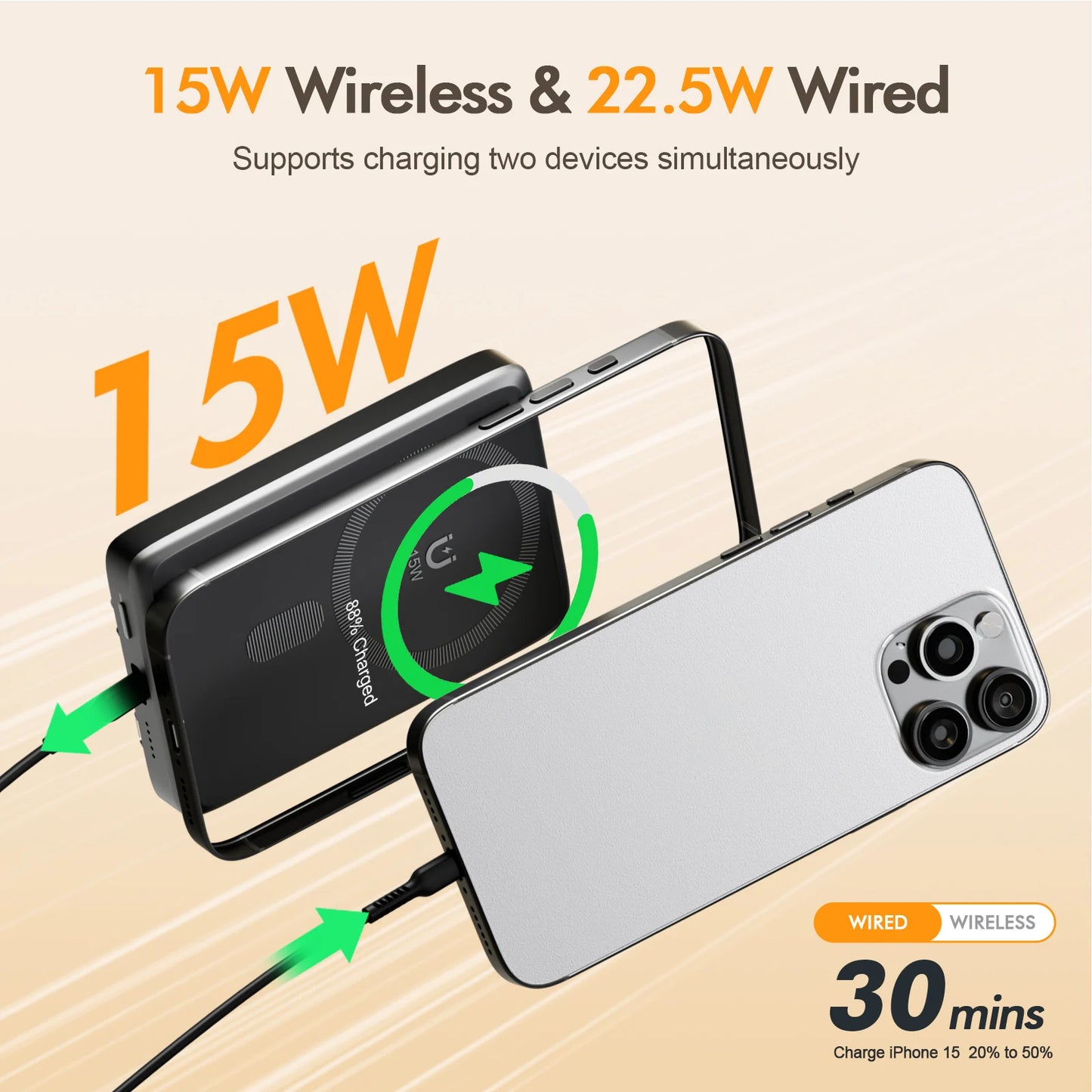 Magnetic Wireless Power Bank 10000mAh USB C Fast Charge