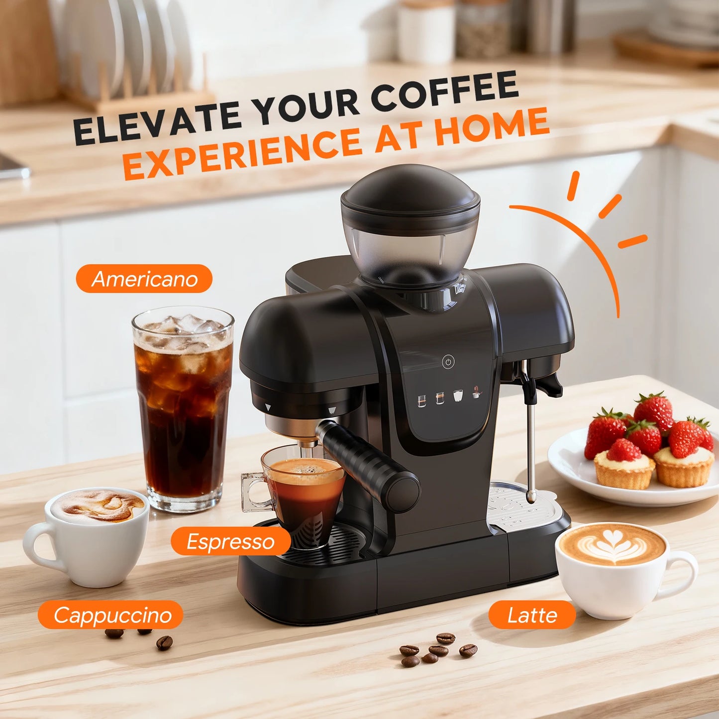 Capadeli 19 Bar 3 In 1 Espresso Machine With Grinder